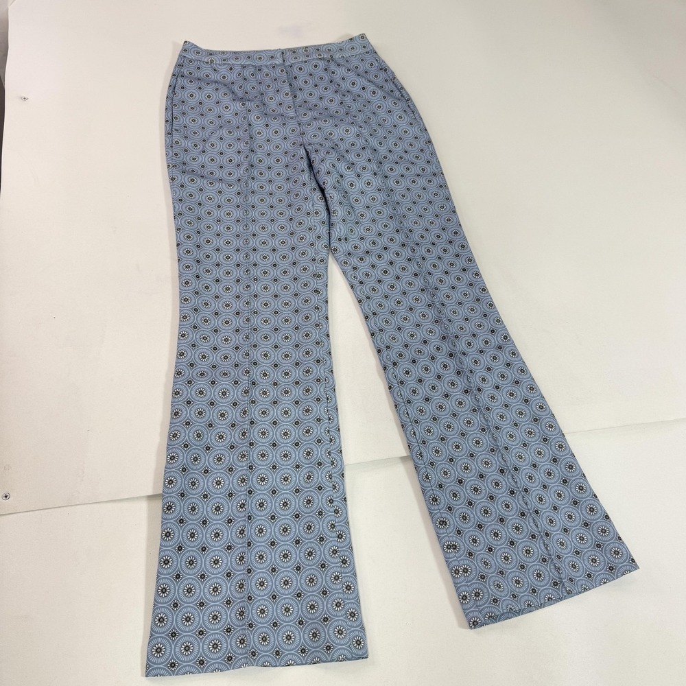 Elie Tahari Pants Womens 6 Blue Floral Geometric Flare Stretch Retro Style